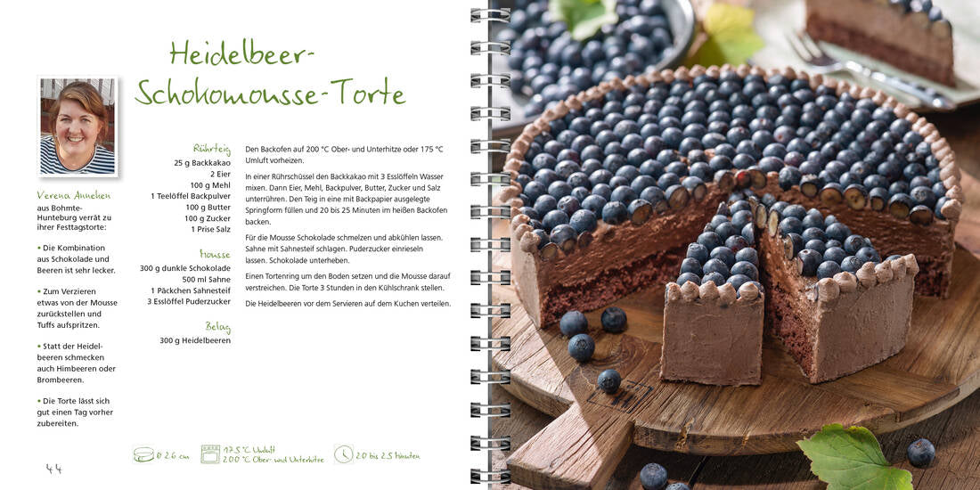 Torten für Gäste und Feste Landwirtschaftsverlag GmbH Rezeptbuch mit Spiralbindung, Blaubeer Schokomousse-Torte