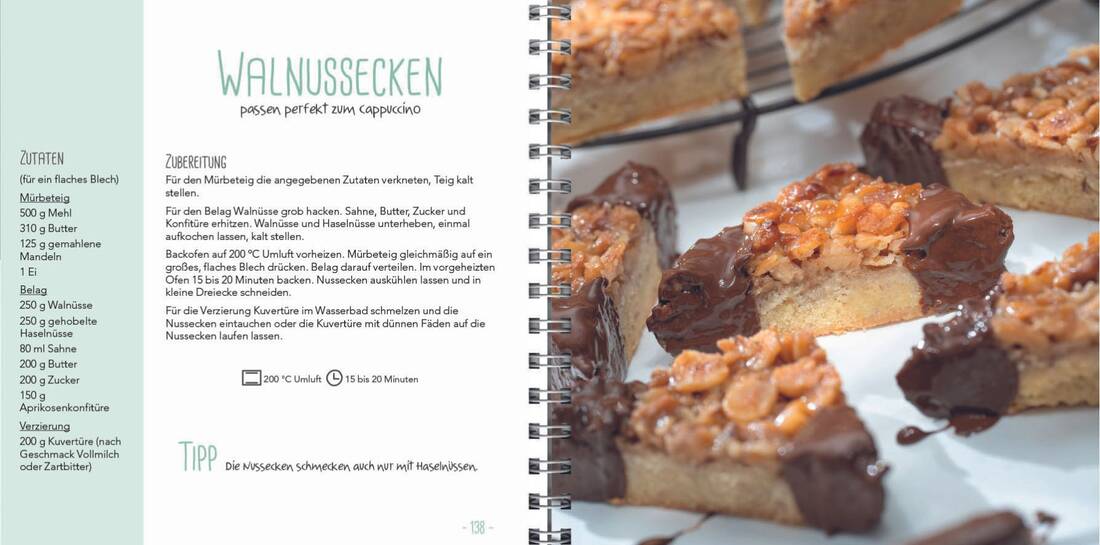 Kuchen, Torten Teilchen von Landwirtschaftsverlag GmbH, Backbuch mit Walnussecken Rezepten aufgeschlagen
