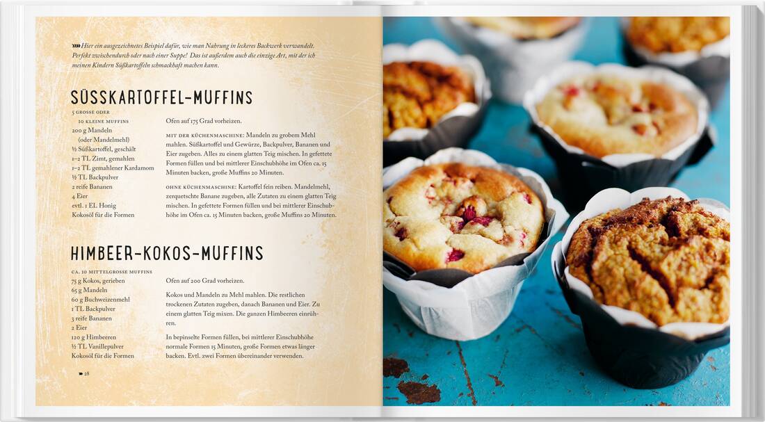 Süßer Genuss Landwirtschaftsverlag GmbH Rezeptbuch mit Muffin Rezepten auf beige-blauem Buchseitenfoto