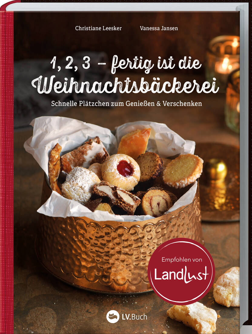1, 2, 3 fertig ist die Weihnachtsbäckerei von Landwirtschaftsverlag GmbH, Plätzchen in goldener Blechdose