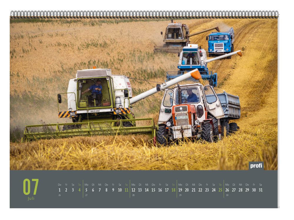 profi Landtechnikkalender 2027 von Landwirtschaftsverlag GmbH mit Drahtkammbindung und Bildern auf 42 x 29,7 cm
