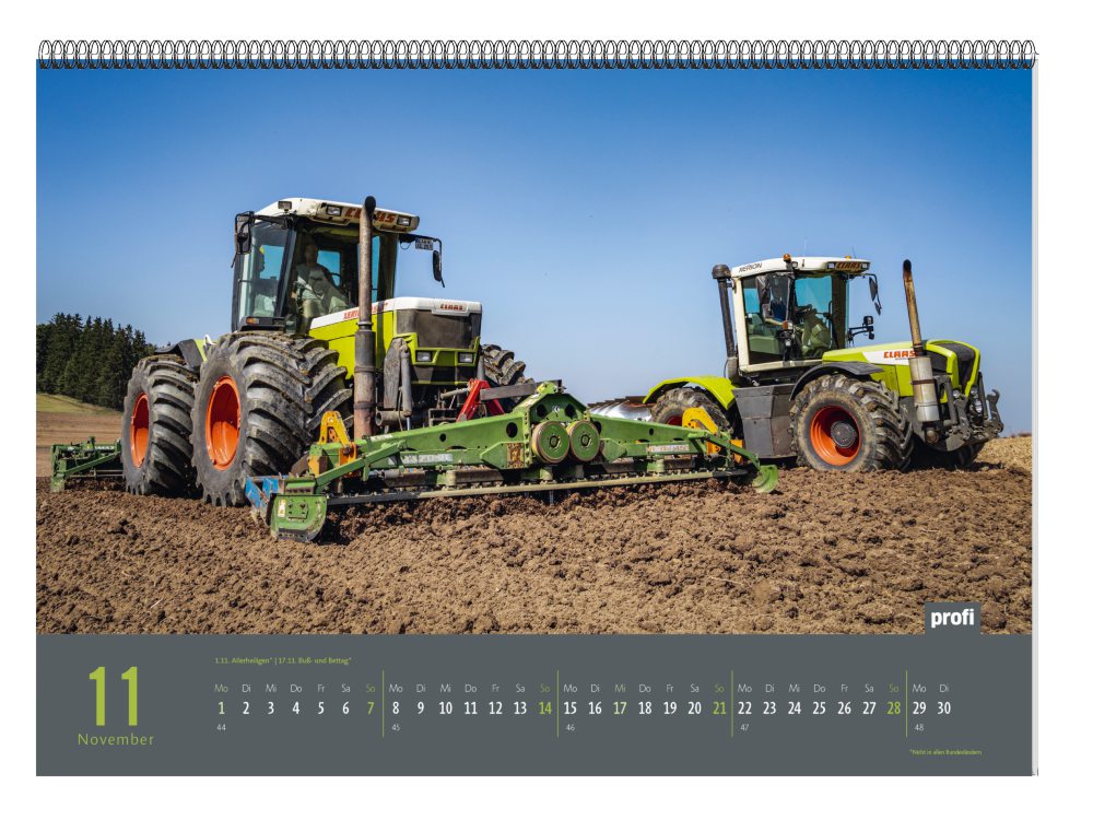 profi Landtechnikkalender 2027 von Landwirtschaftsverlag GmbH mit Drahtkammbindung und blauem Hintergrund
