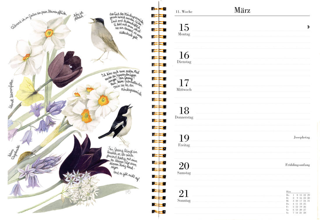 Naturkalender 2027 von Landwirtschaftsverlag GmbH mit Aquarellillustrationen in Pastellfarben und Spiralbindung