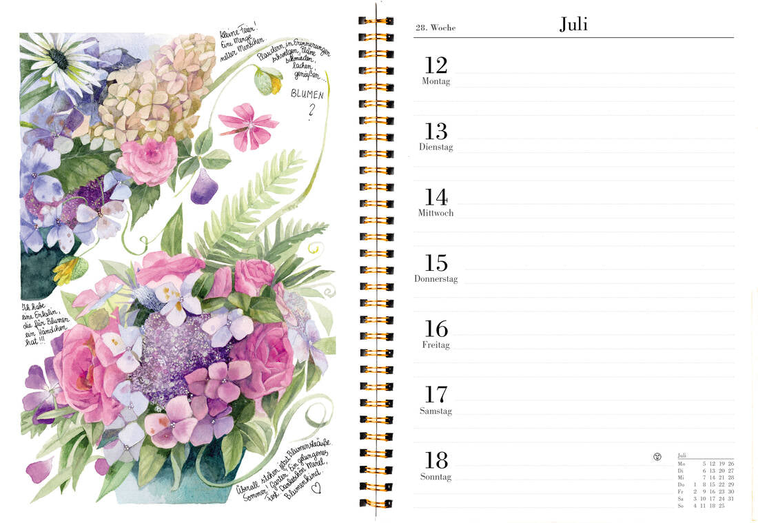 Naturkalender 2027 von Landwirtschaftsverlag GmbH mit Aquarellillustrationen in bunten Blumenfarben und Spiralbindung