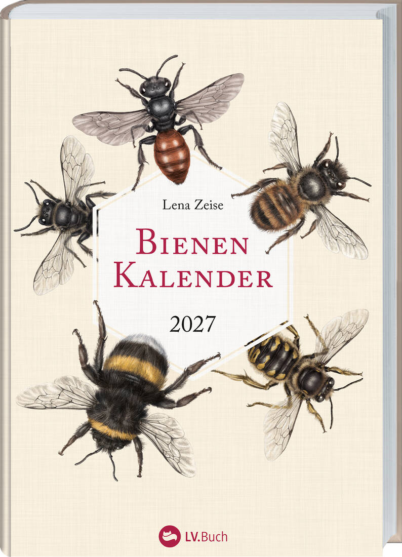 Bienenkalender 2027 von Landwirtschaftsverlag GmbH mit Bienenmotiven, Taschenkalender 2027 im beigen Design